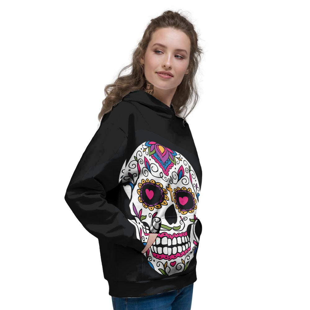 Sugar Skull Day Of The Dead Print Women's Hoodie-grizzshop