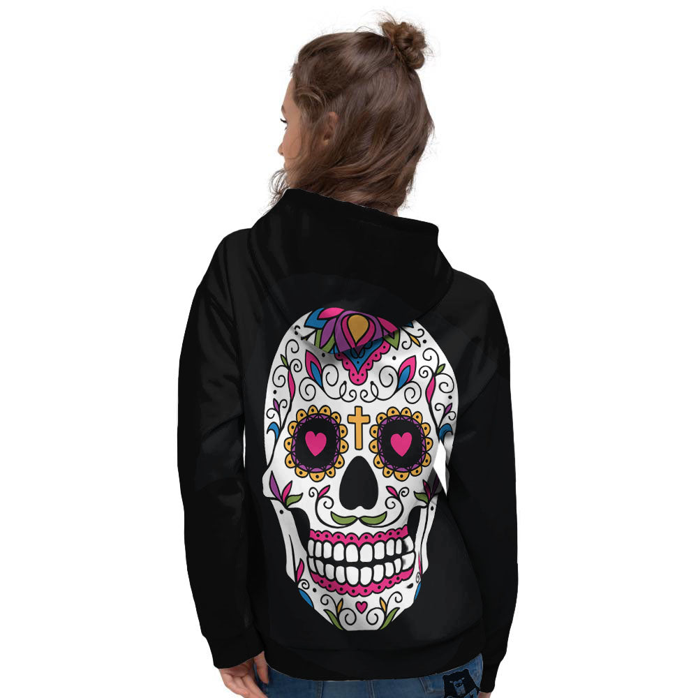 Sugar Skull Day Of The Dead Print Women's Hoodie-grizzshop