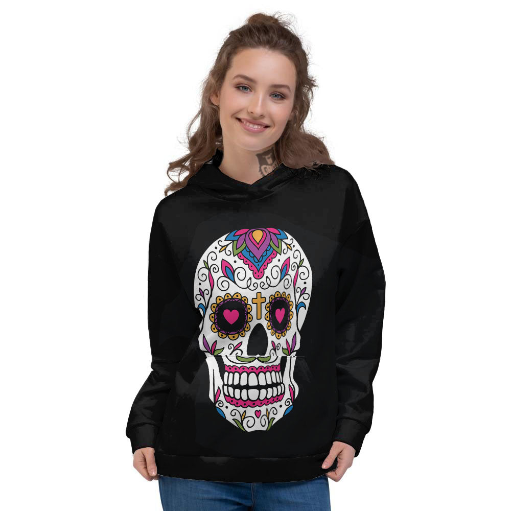 Sugar Skull Day Of The Dead Print Women's Hoodie-grizzshop