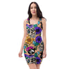 Sugar Skull Flower Bodycon Dress-grizzshop