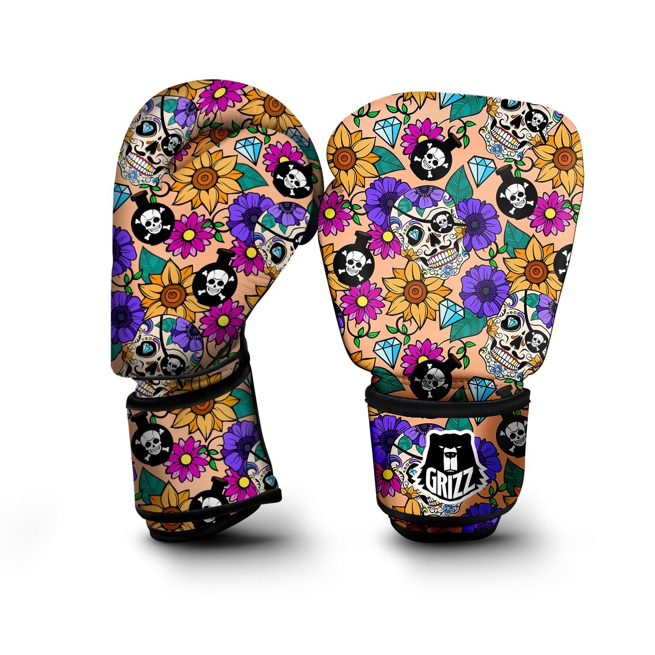 Sugar Skull Flower Boxing Gloves-grizzshop