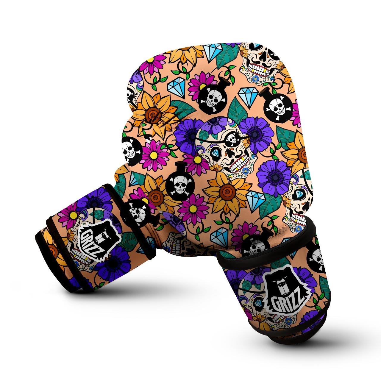 Sugar Skull Flower Boxing Gloves-grizzshop