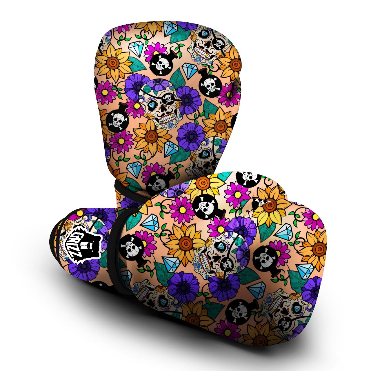 Sugar Skull Flower Boxing Gloves-grizzshop