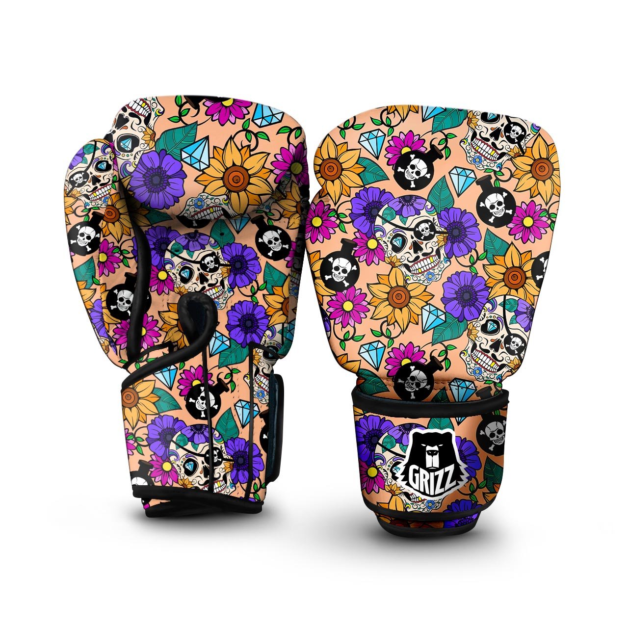 Sugar Skull Flower Boxing Gloves-grizzshop