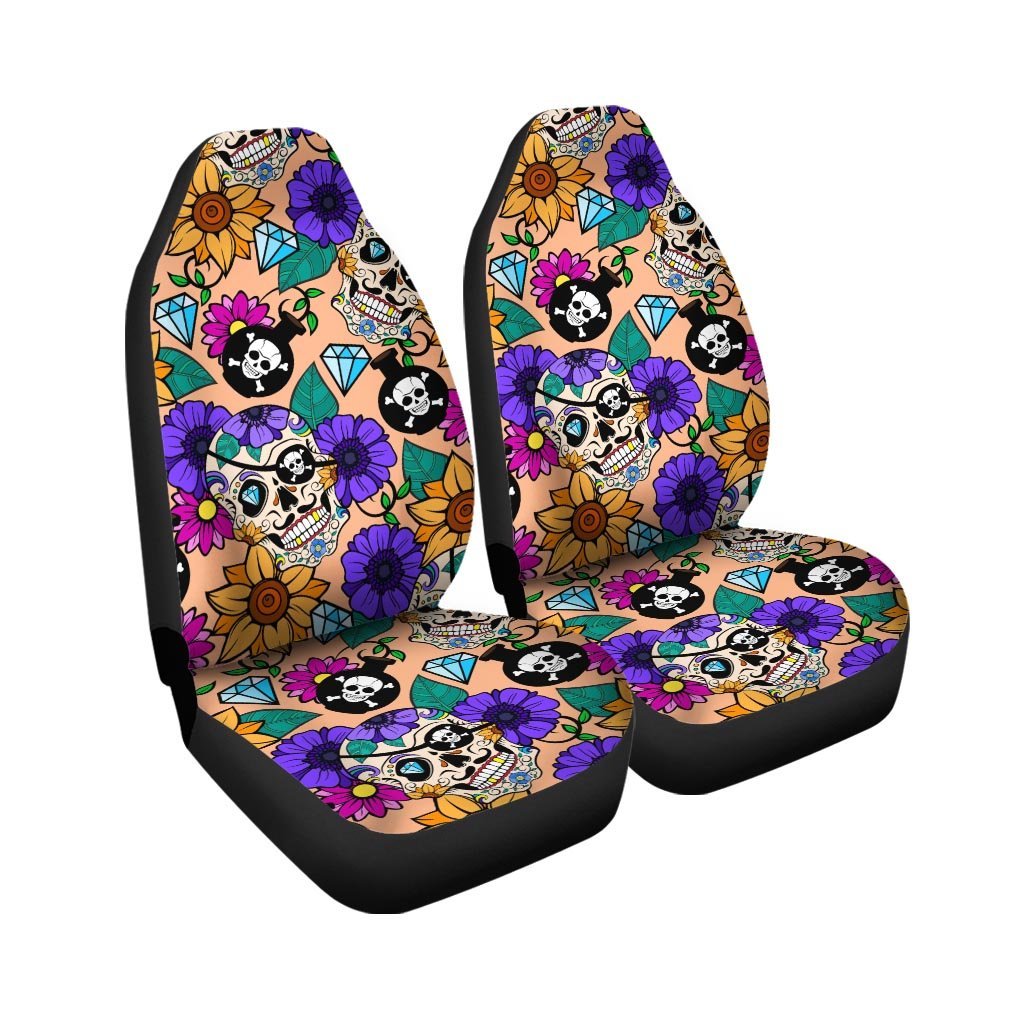 Sugar Skull Flower Car Seat Covers-grizzshop