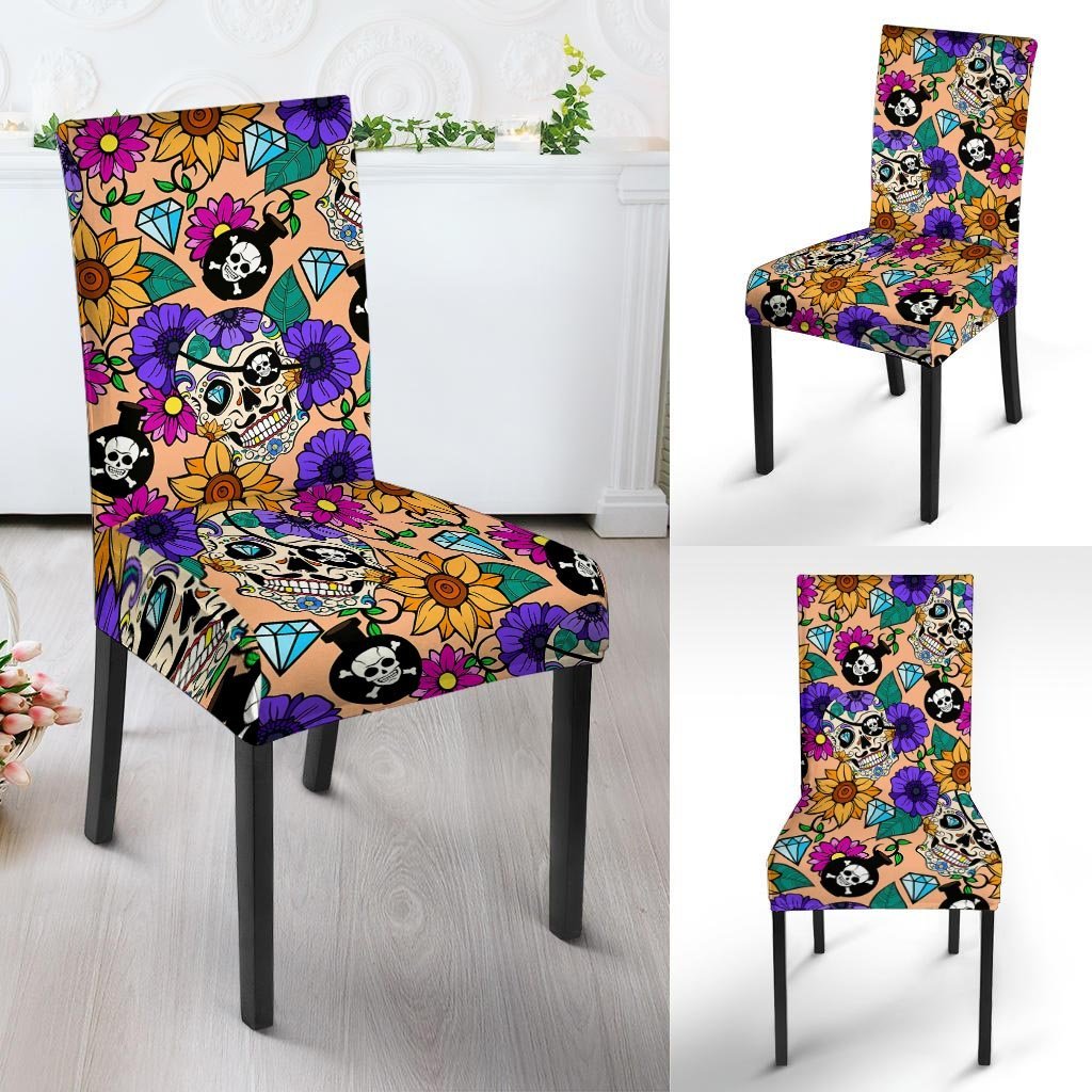 Sugar Skull Flower Chair Cover-grizzshop