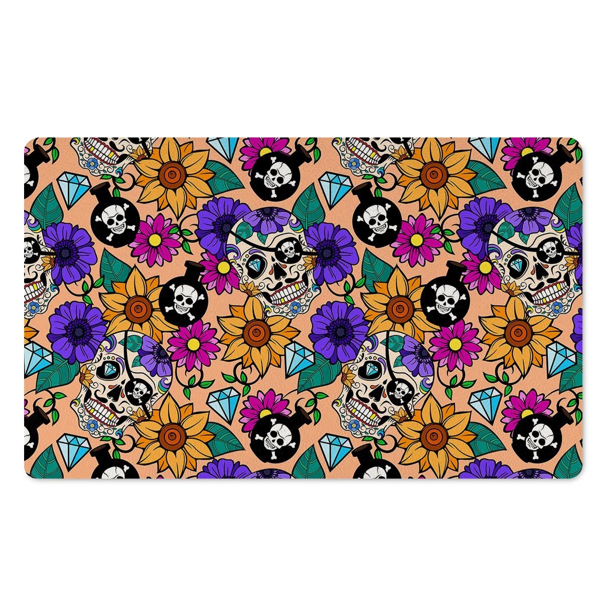 Sugar Skull Flower Door Mat-grizzshop