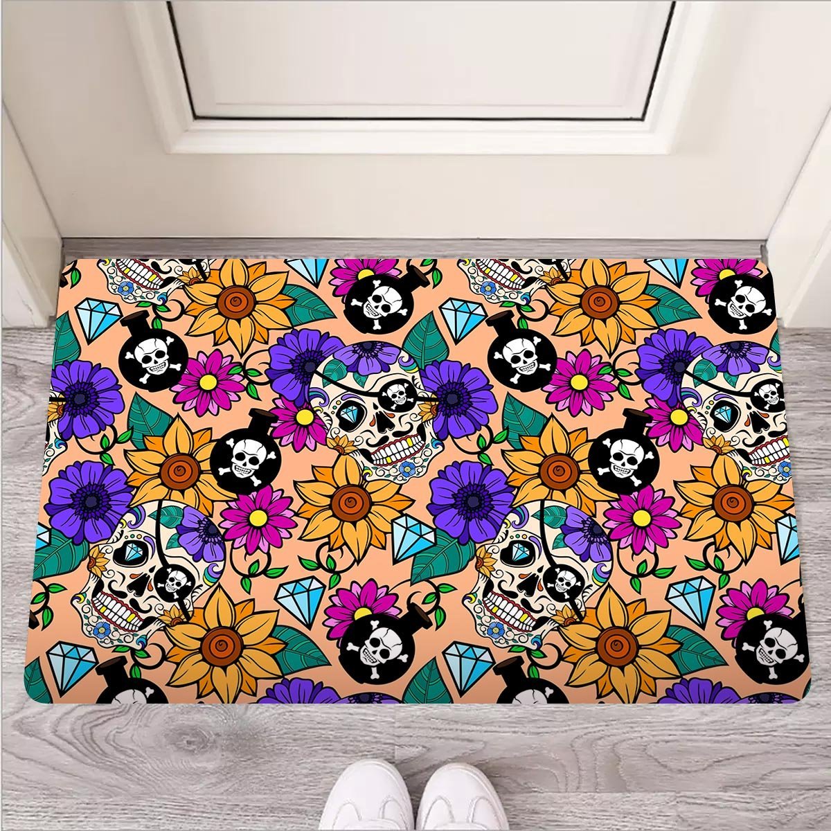 Sugar Skull Flower Door Mat-grizzshop