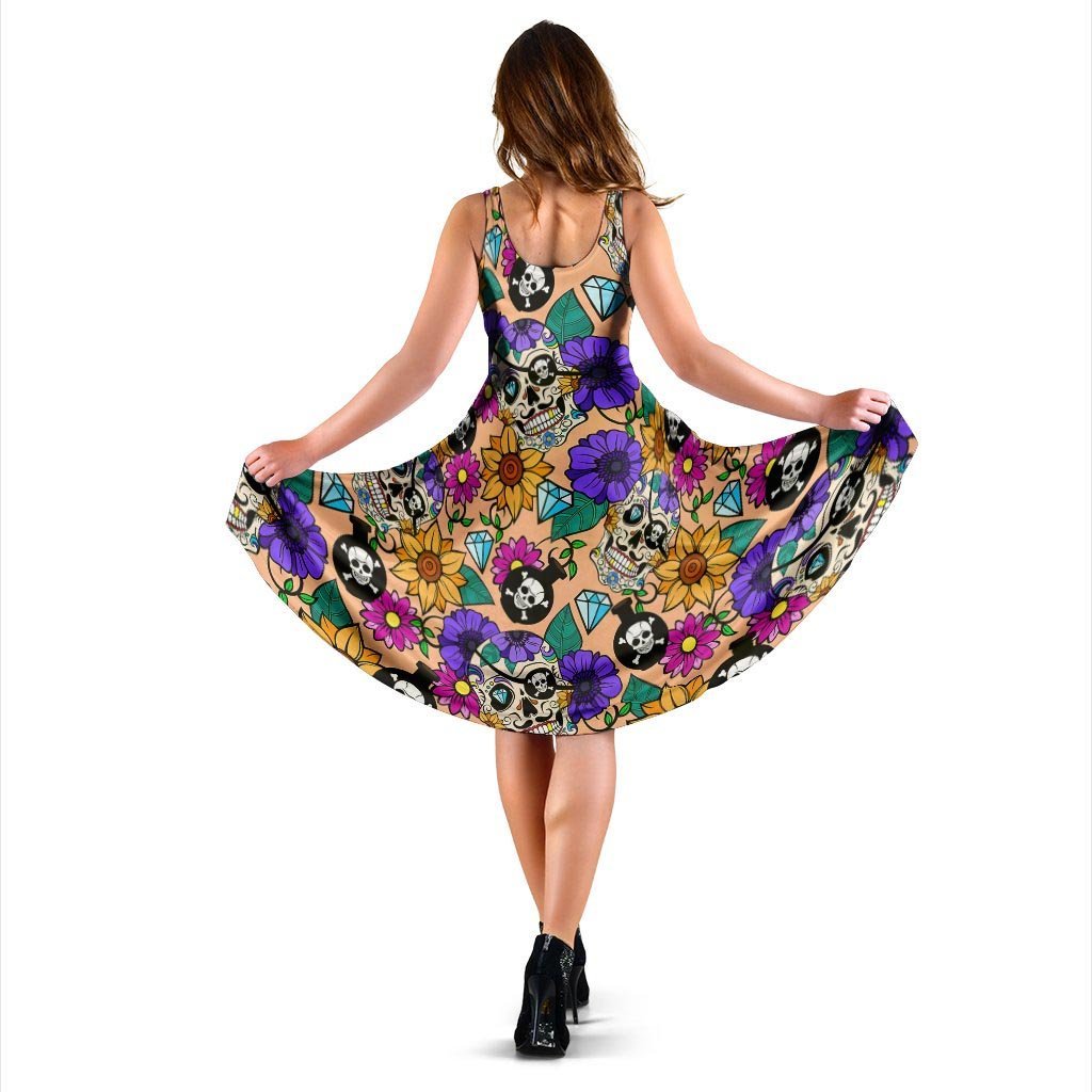 Sugar Skull Flower Dress-grizzshop