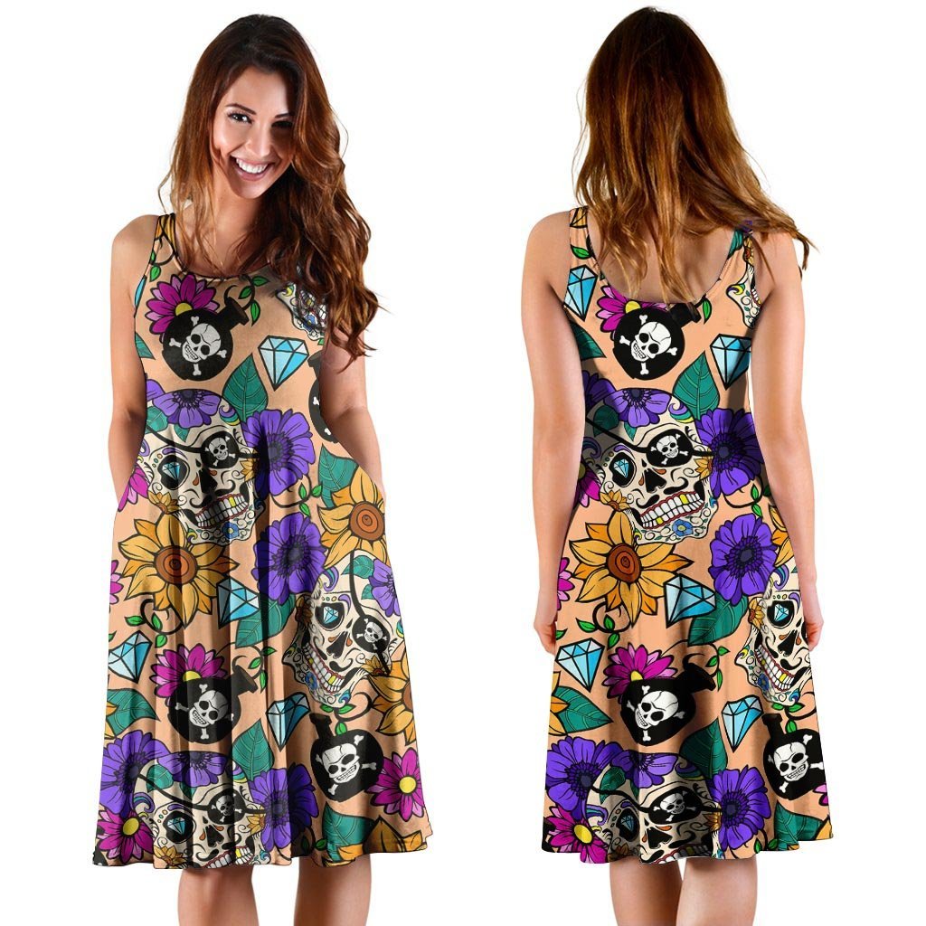 Sugar Skull Flower Dress-grizzshop