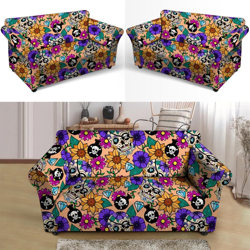 Sugar Skull Flower Loveseat Cover-grizzshop