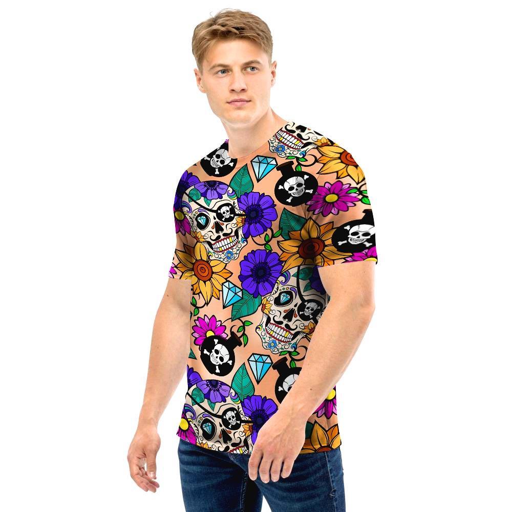 Sugar Skull Flower Men T Shirt-grizzshop