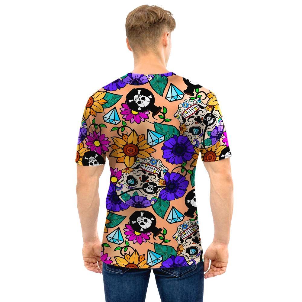 Sugar Skull Flower Men T Shirt-grizzshop