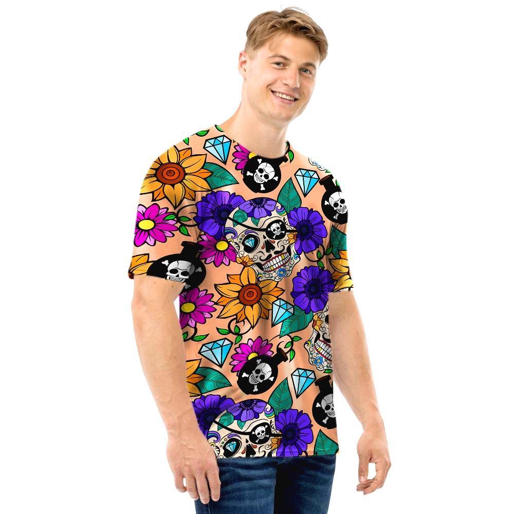 Sugar Skull Flower Men T Shirt-grizzshop