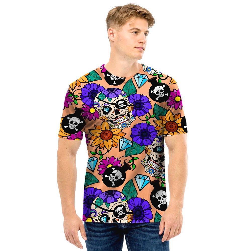 Sugar Skull Flower Men T Shirt-grizzshop