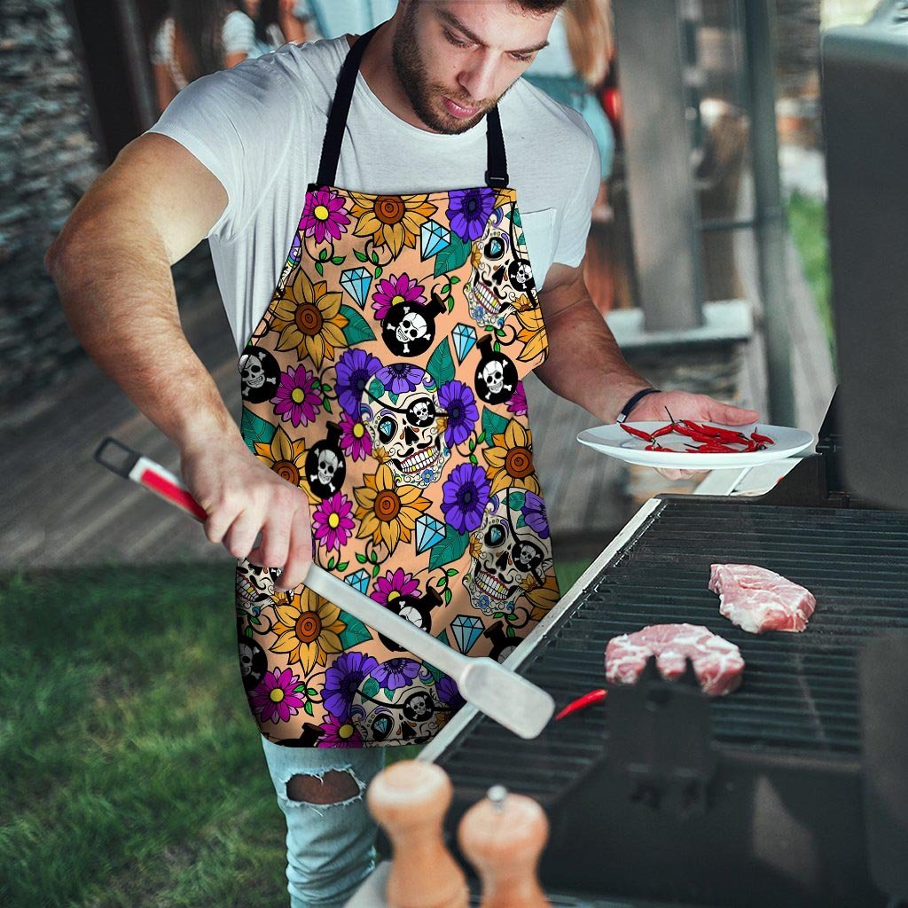 Sugar Skull Flower Men's Apron-grizzshop