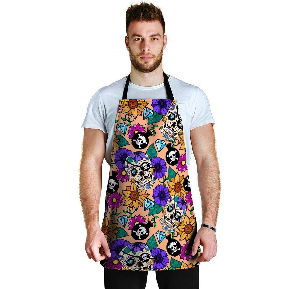 Sugar Skull Flower Men's Apron-grizzshop