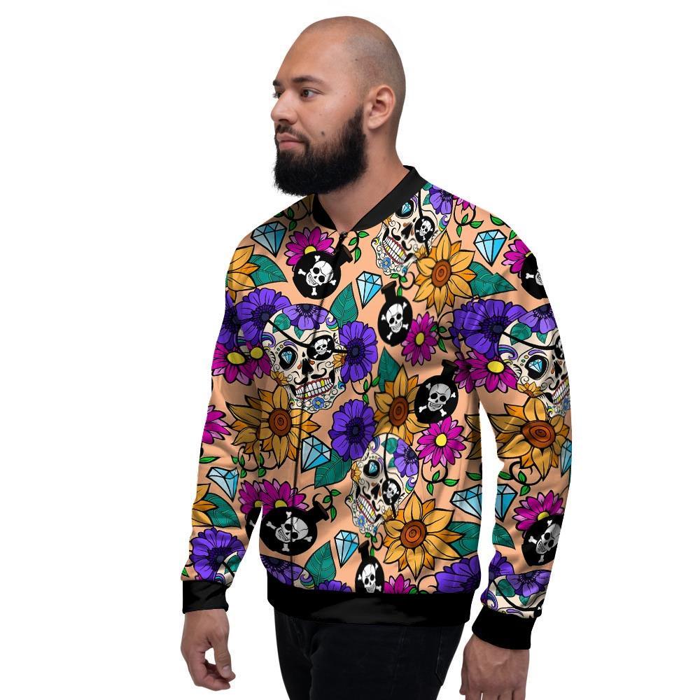 Sugar Skull Flower Men's Bomber Jacket-grizzshop