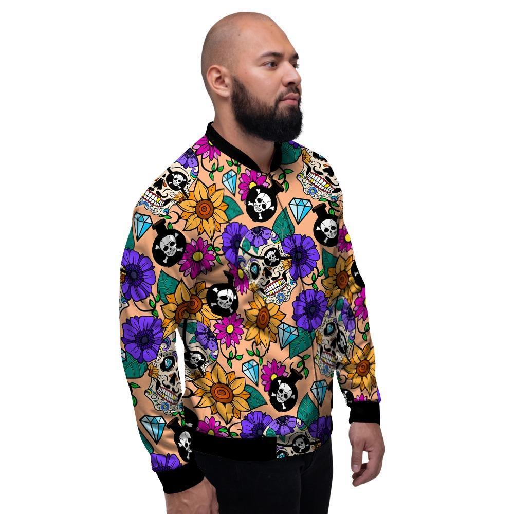 Sugar Skull Flower Men's Bomber Jacket-grizzshop