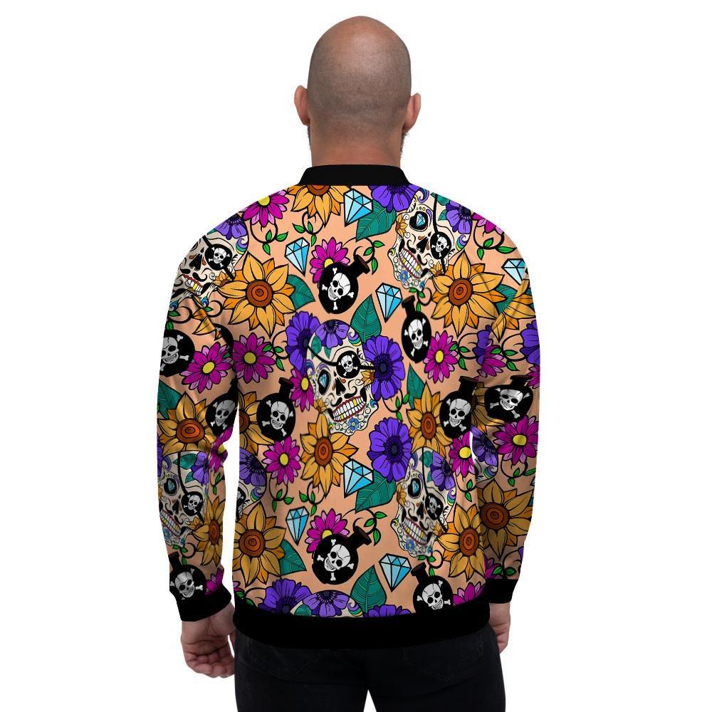 Sugar Skull Flower Men's Bomber Jacket-grizzshop