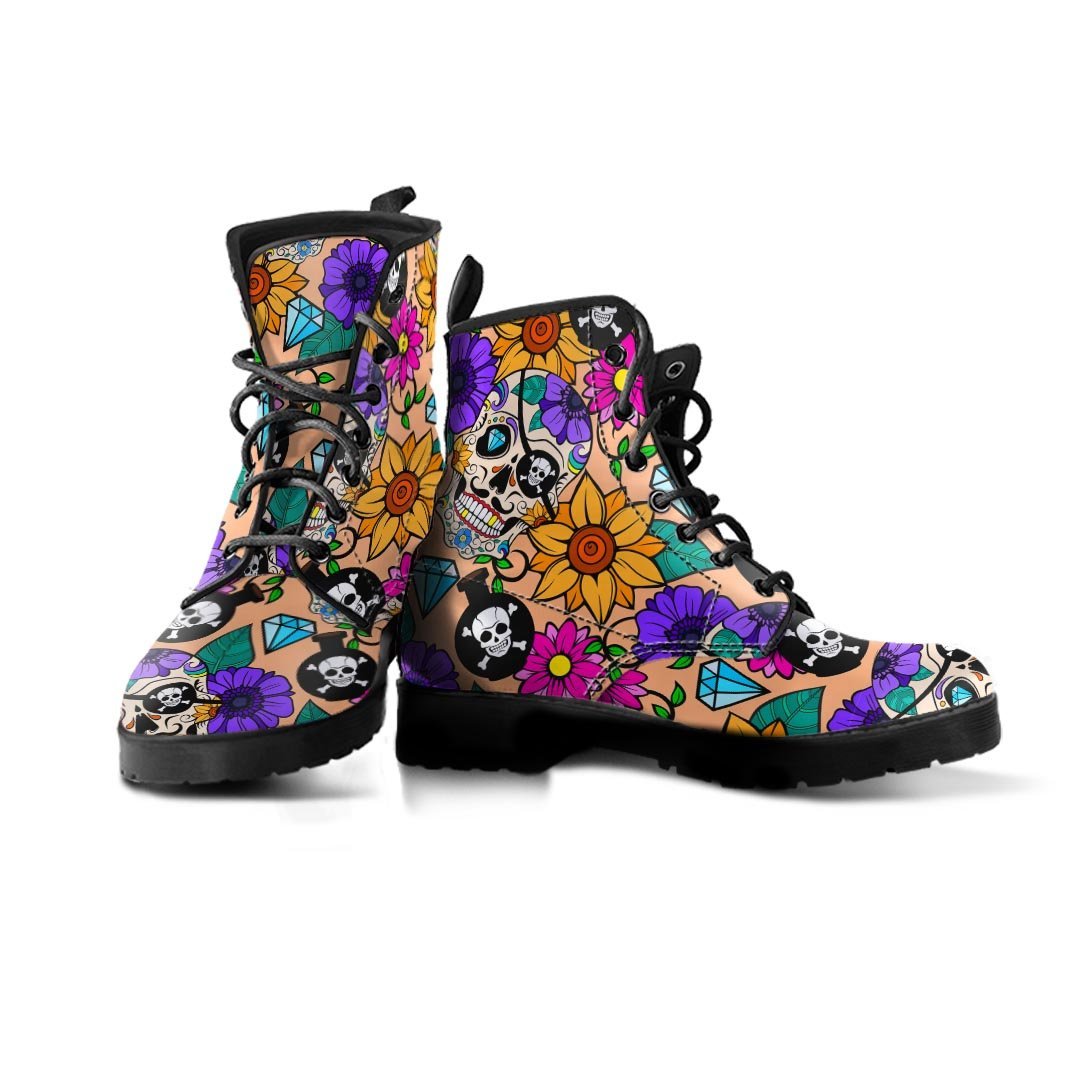 Sugar Skull Flower Men's Boots-grizzshop