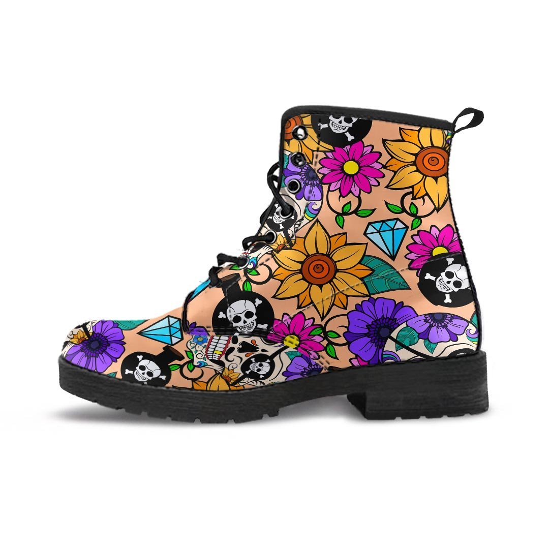 Sugar Skull Flower Men's Boots-grizzshop