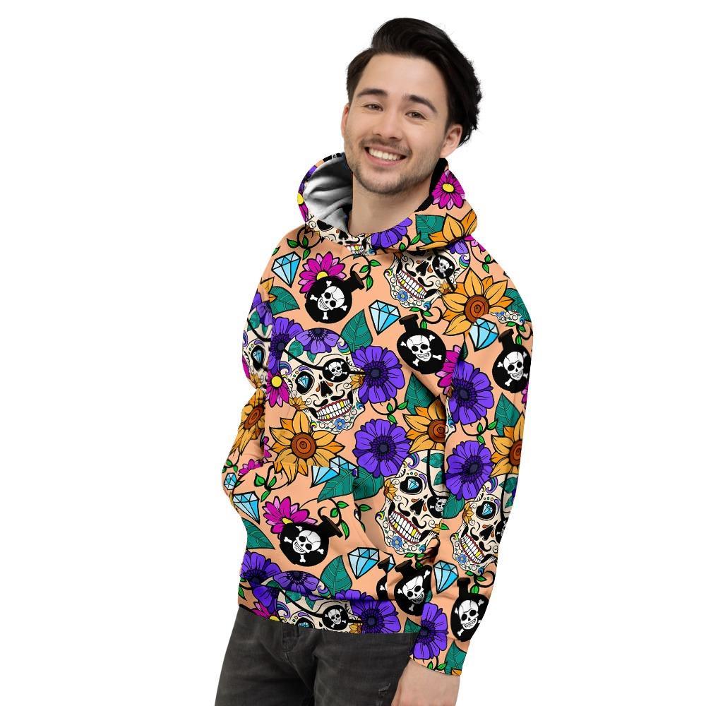 Sugar Skull Flower Men's Hoodie-grizzshop