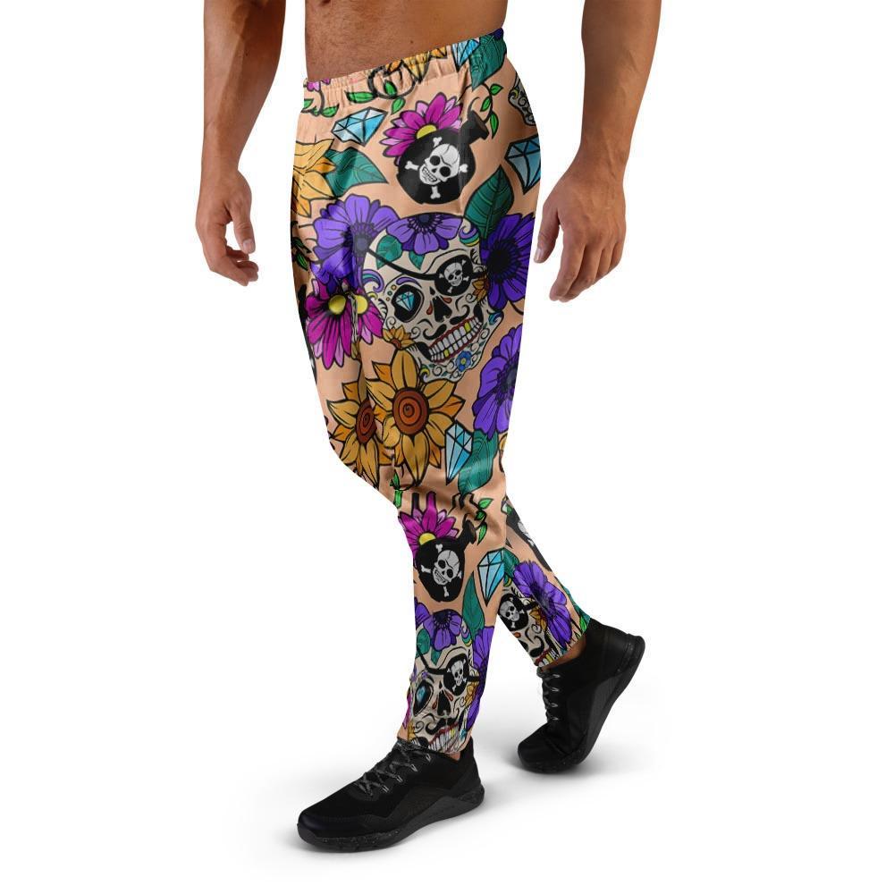 Sugar Skull Flower Men's Joggers-grizzshop