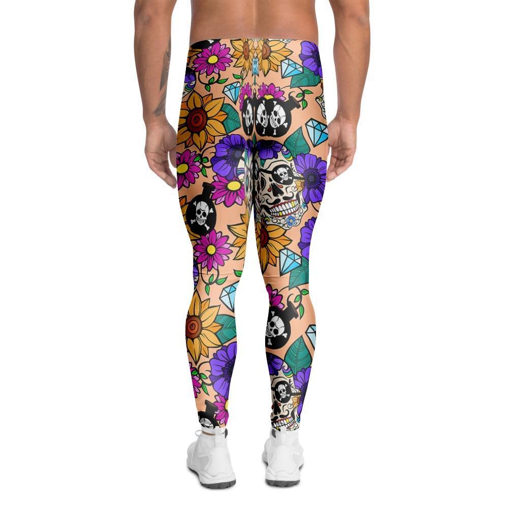 Sugar Skull Flower Men's Leggings-grizzshop