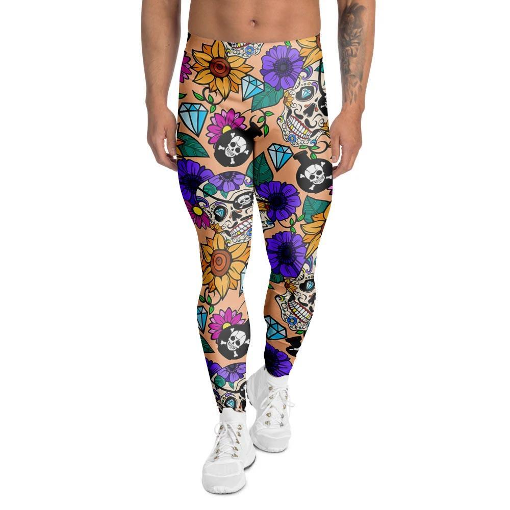 Sugar Skull Flower Men's Leggings-grizzshop