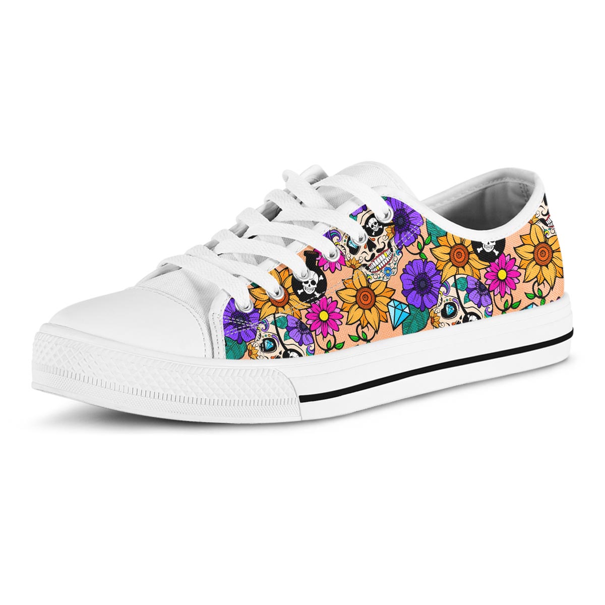 Sugar Skull Flower Men's Low Top Shoes-grizzshop