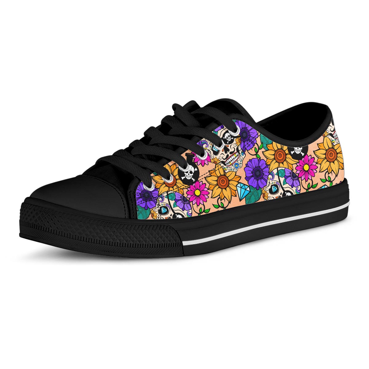 Sugar Skull Flower Men's Low Top Shoes-grizzshop