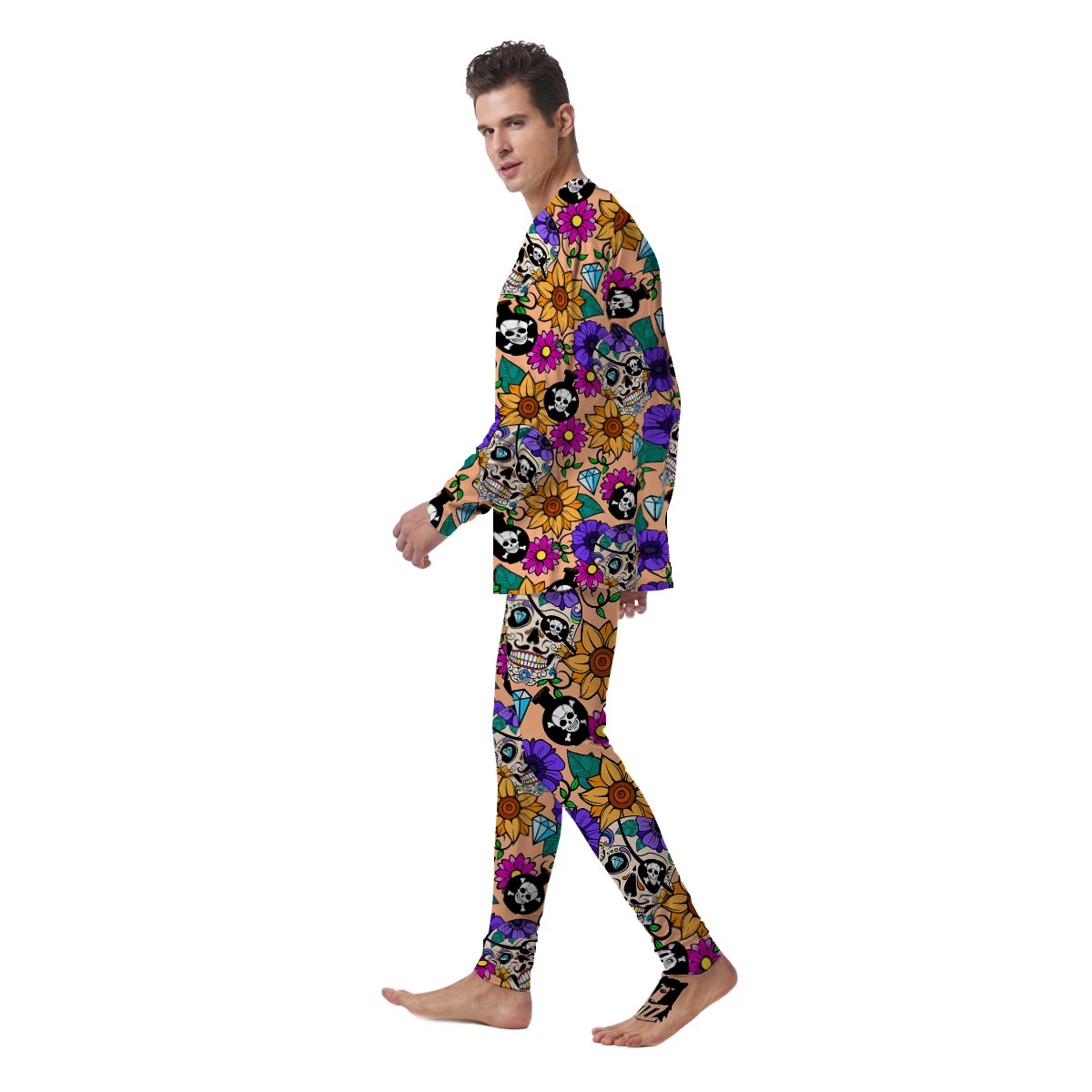 Sugar Skull Flower Men's Pajamas-grizzshop