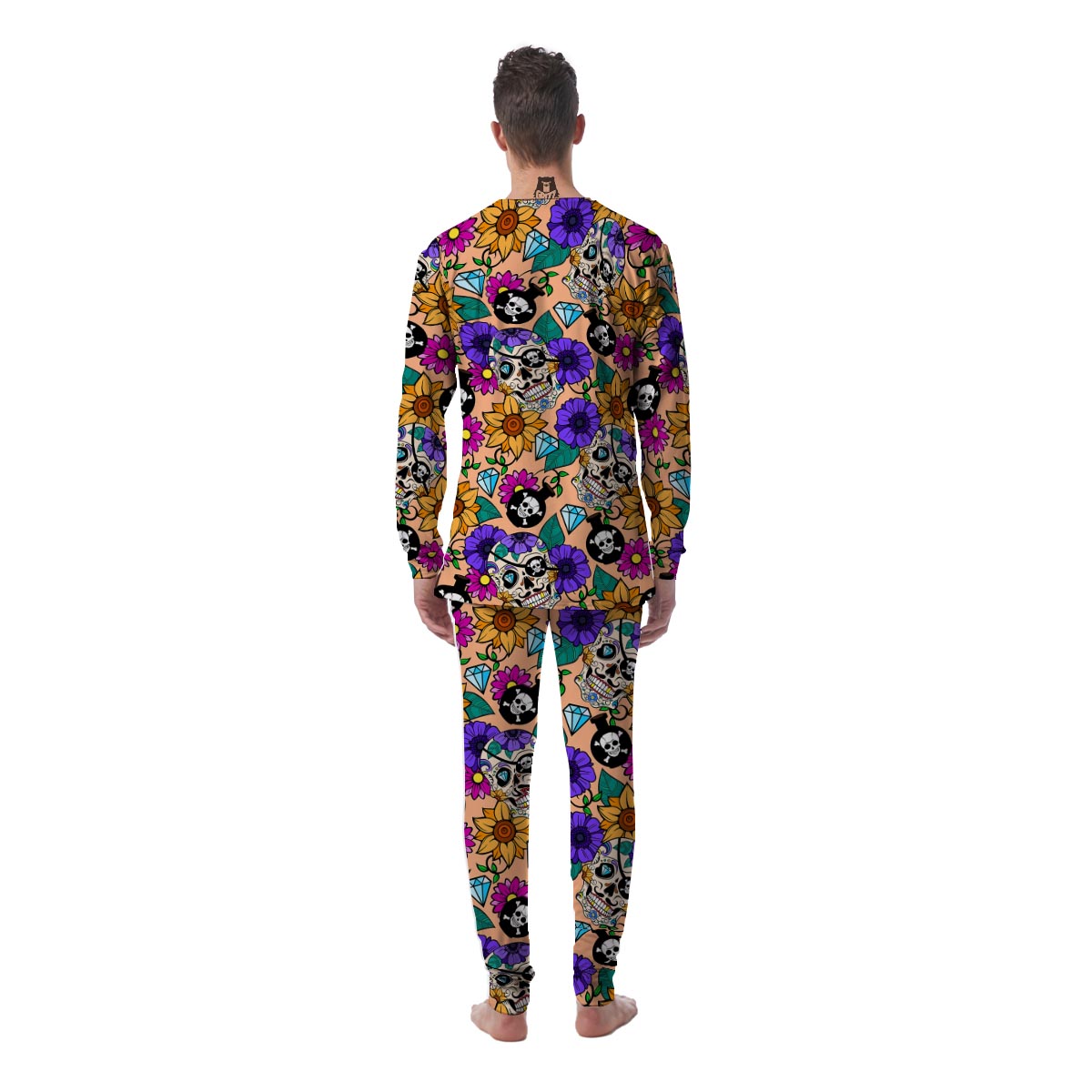 Sugar Skull Flower Men's Pajamas-grizzshop