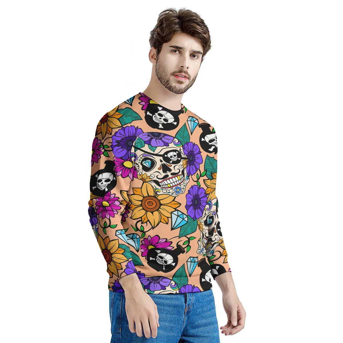 Sugar Skull Flower Men's Sweatshirt-grizzshop