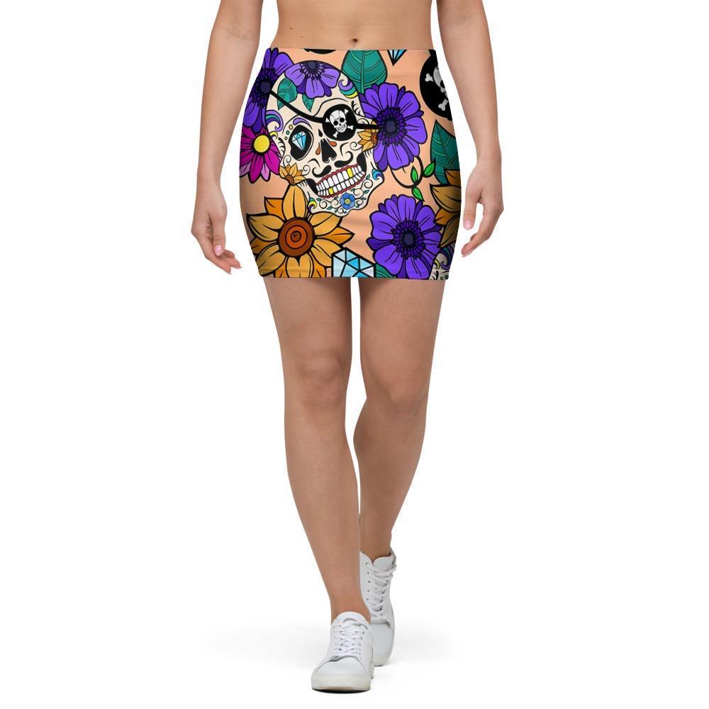 Sugar Skull Flower Mini Skirt-grizzshop