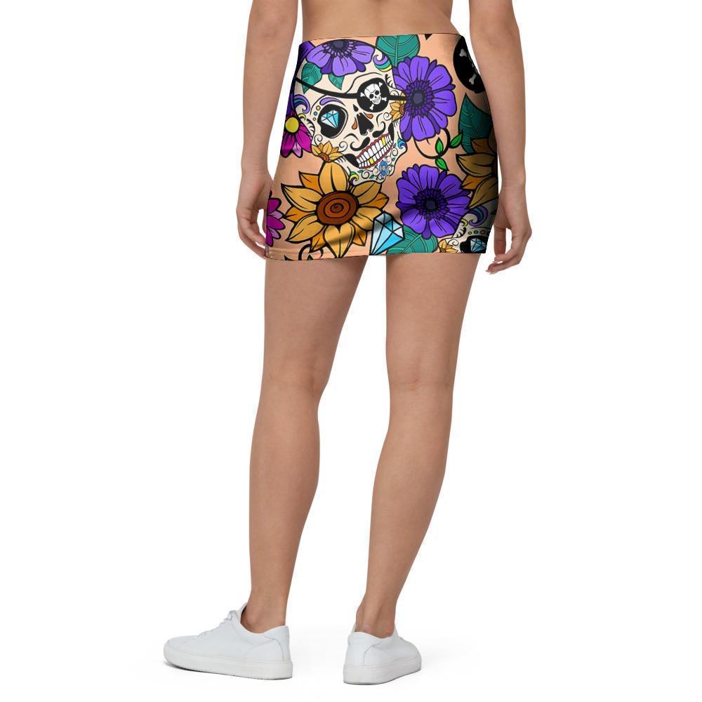 Sugar Skull Flower Mini Skirt-grizzshop