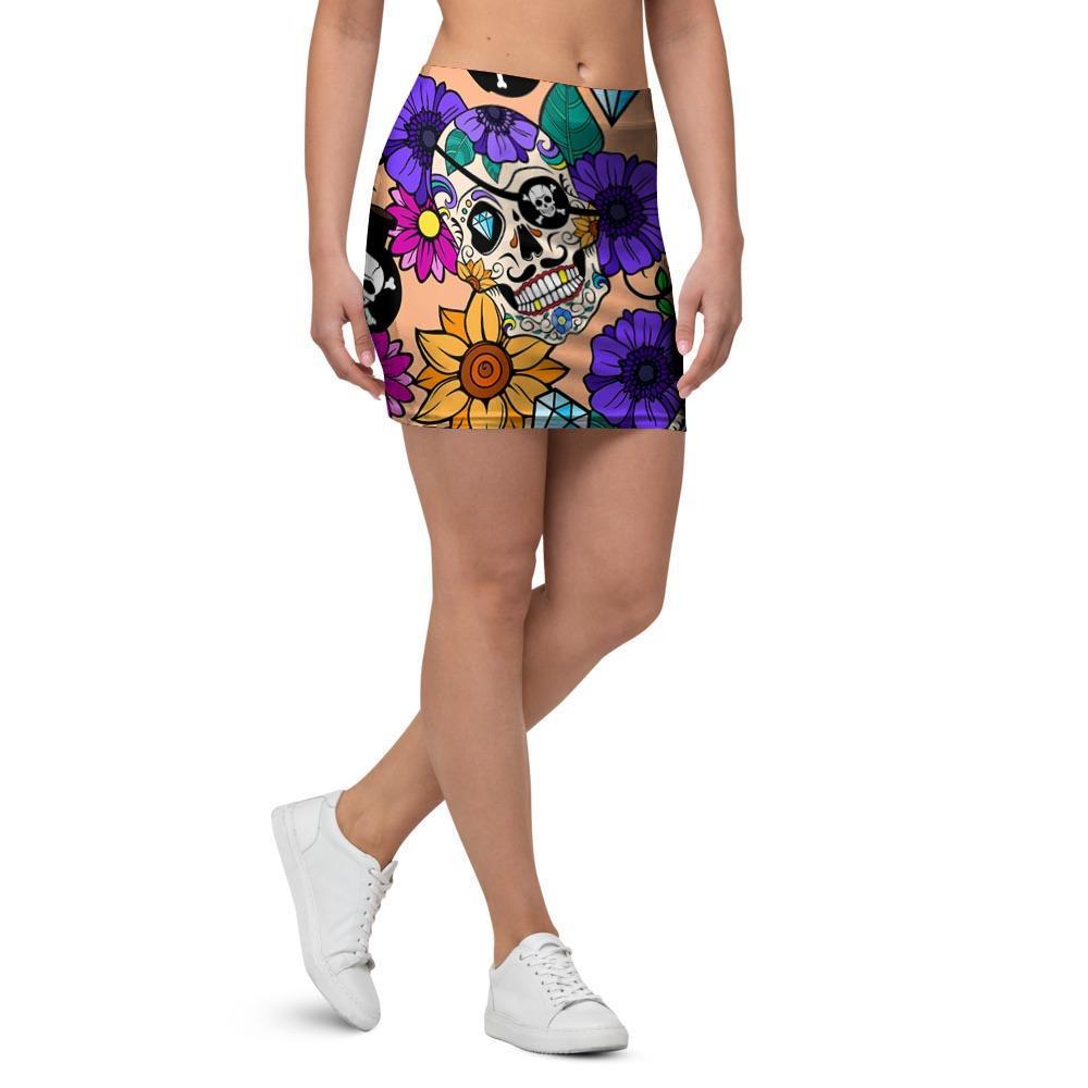 Sugar Skull Flower Mini Skirt-grizzshop