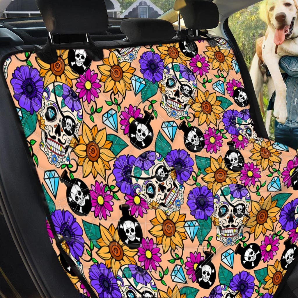 Sugar Skull Flower Pet Car Seat Cover-grizzshop