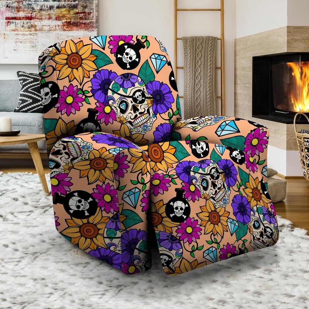 Sugar Skull Flower Recliner Cover-grizzshop