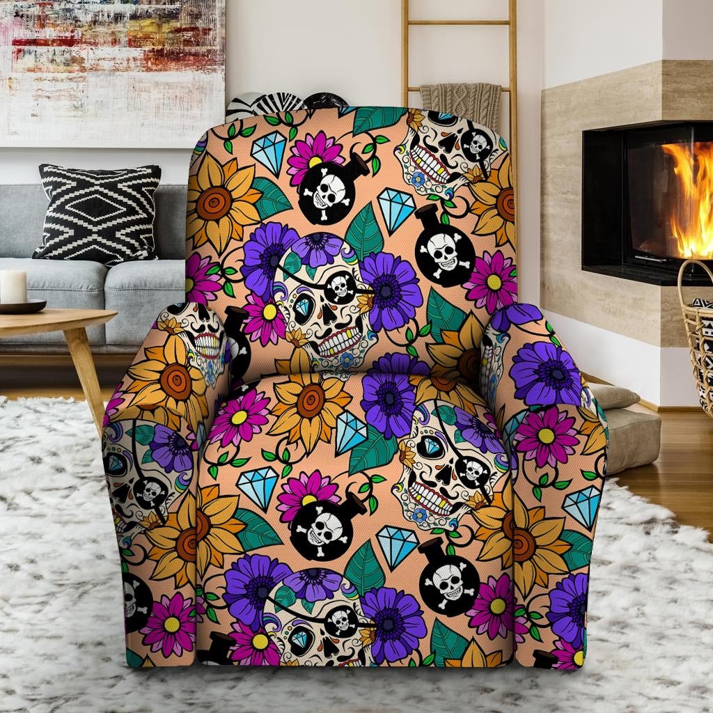 Sugar Skull Flower Recliner Cover-grizzshop