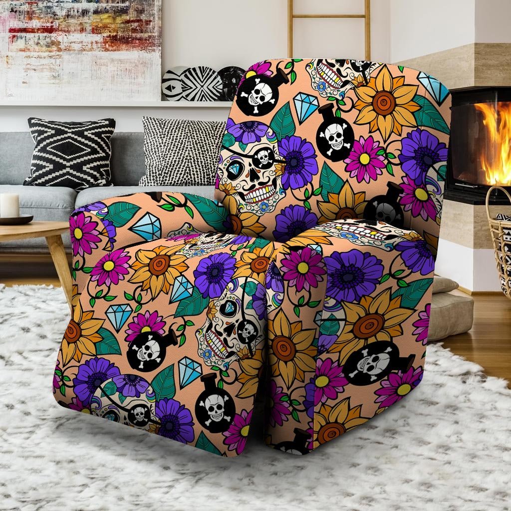 Sugar Skull Flower Recliner Cover-grizzshop