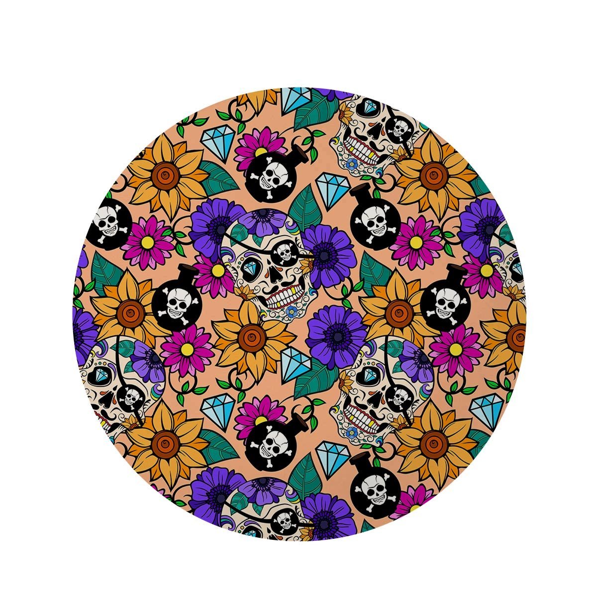 Sugar Skull Flower Round Rug-grizzshop