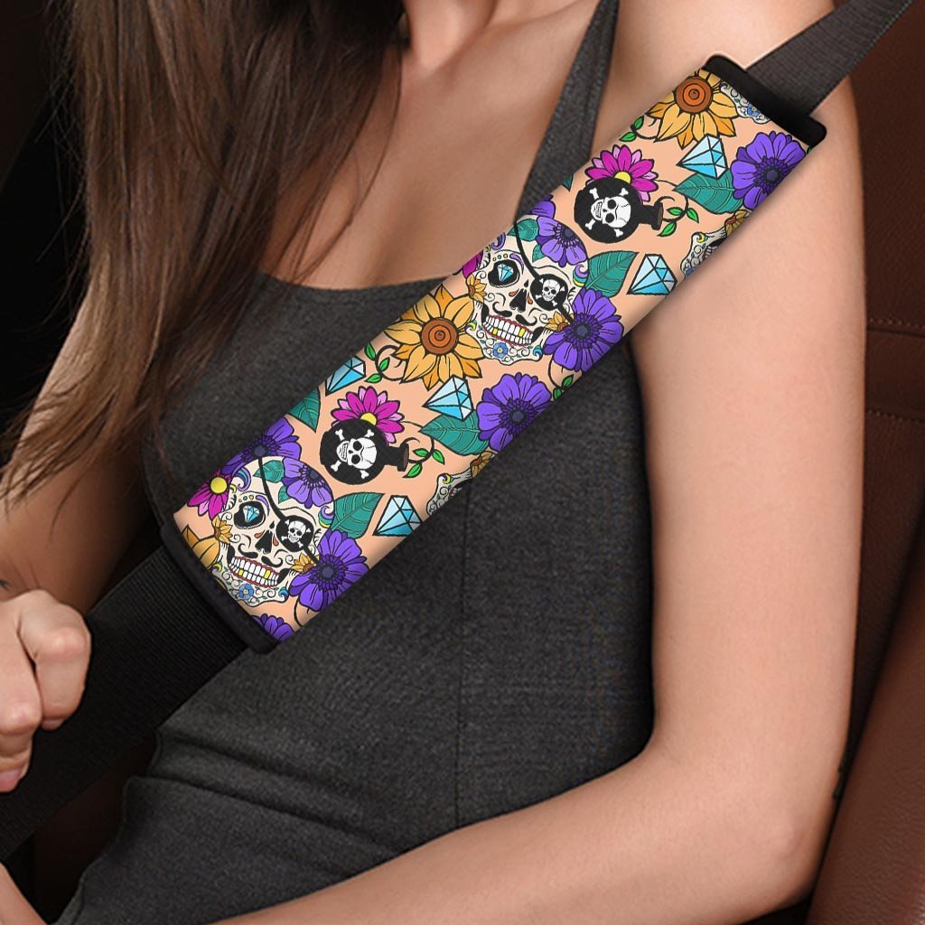 Sugar Skull Flower Seat Belt Cover-grizzshop