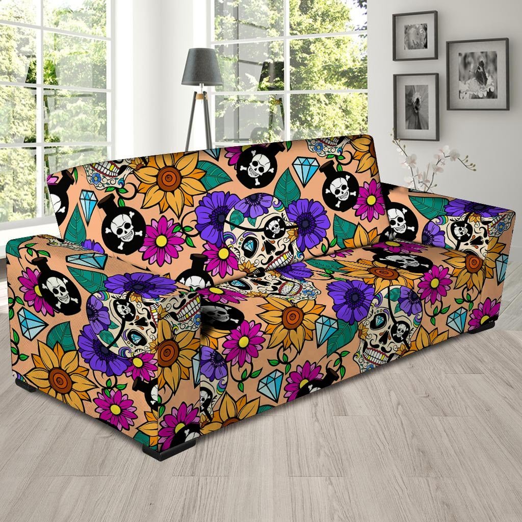 Sugar Skull Flower Sofa Cover-grizzshop