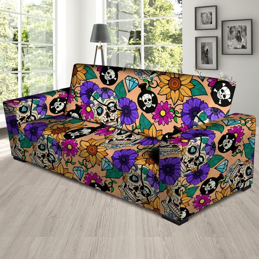 Sugar Skull Flower Sofa Cover-grizzshop