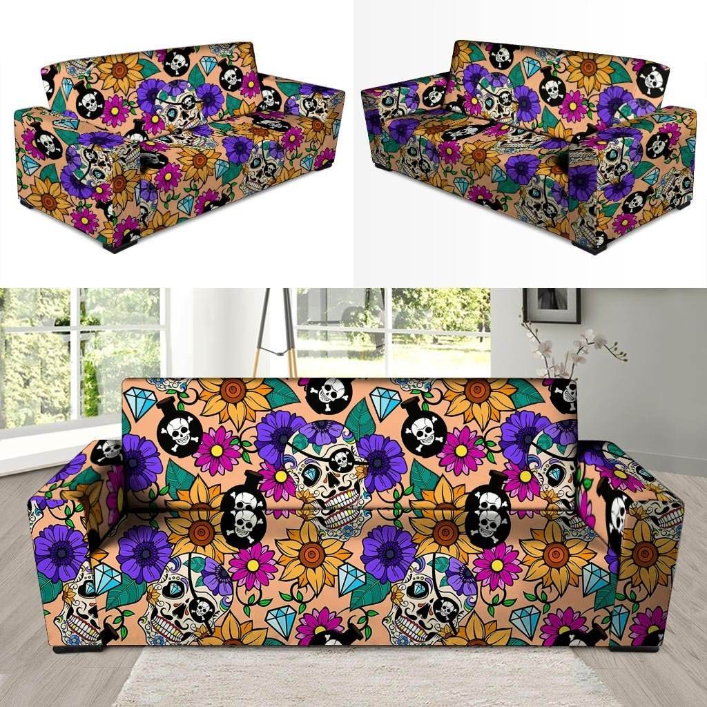 Sugar Skull Flower Sofa Cover-grizzshop