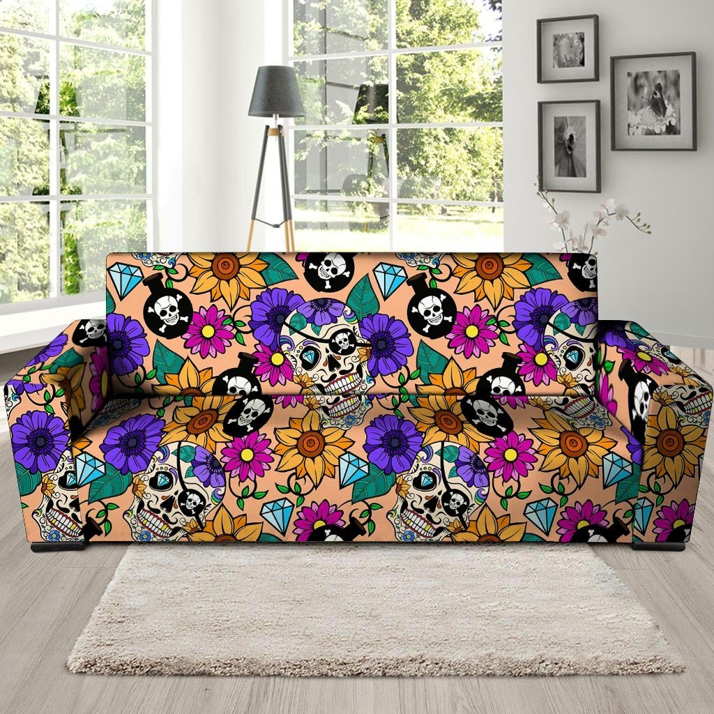 Sugar Skull Flower Sofa Cover-grizzshop