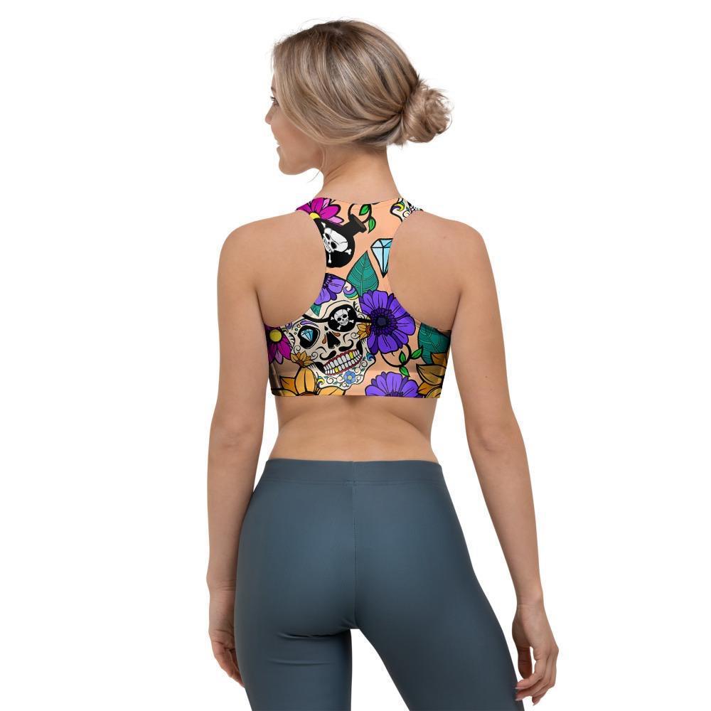 Sugar Skull Flower Sports Bra-grizzshop