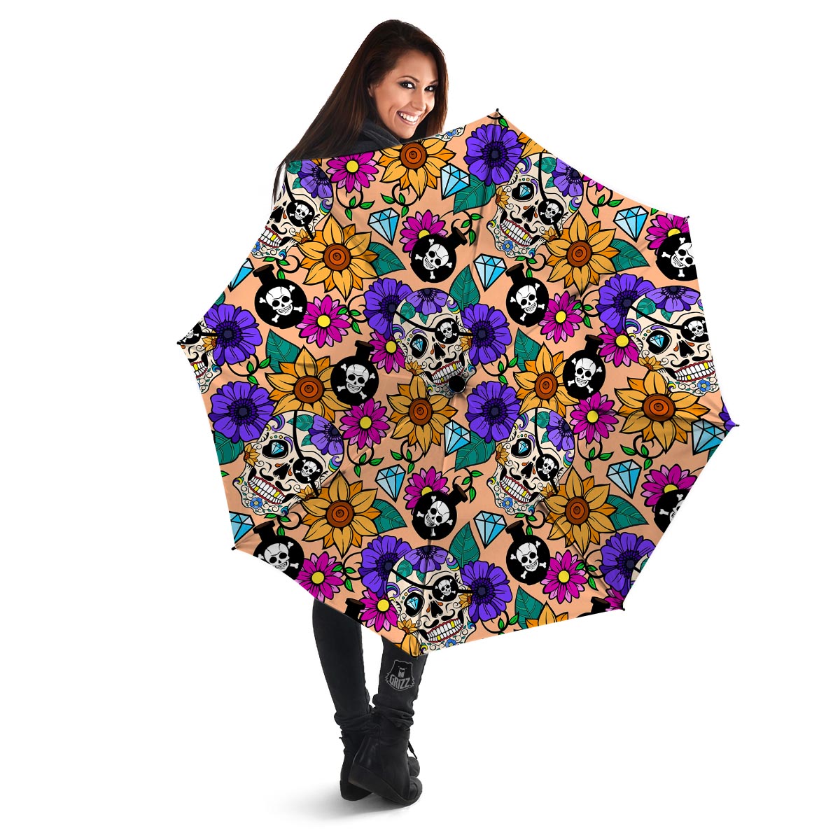 Sugar Skull Flower Umbrella-grizzshop